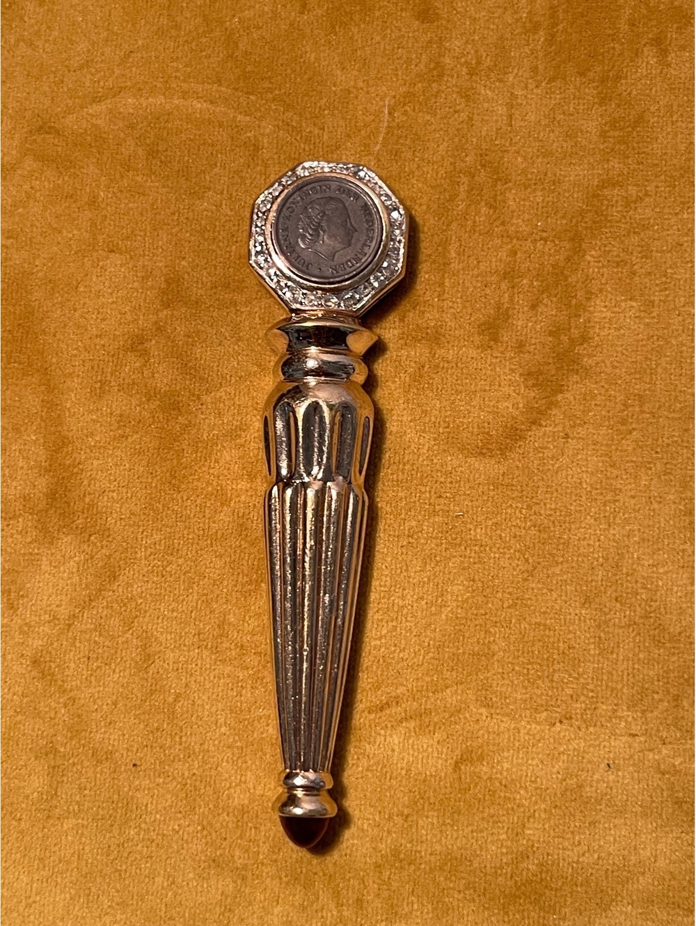 Vintage Panetta Coin Dagger Brooch Rhinestone